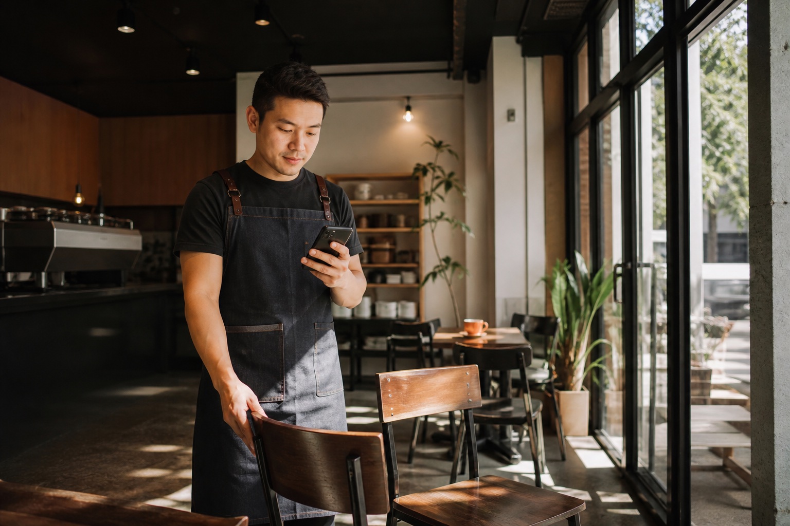 正在准备开店的华人咖啡店经营者